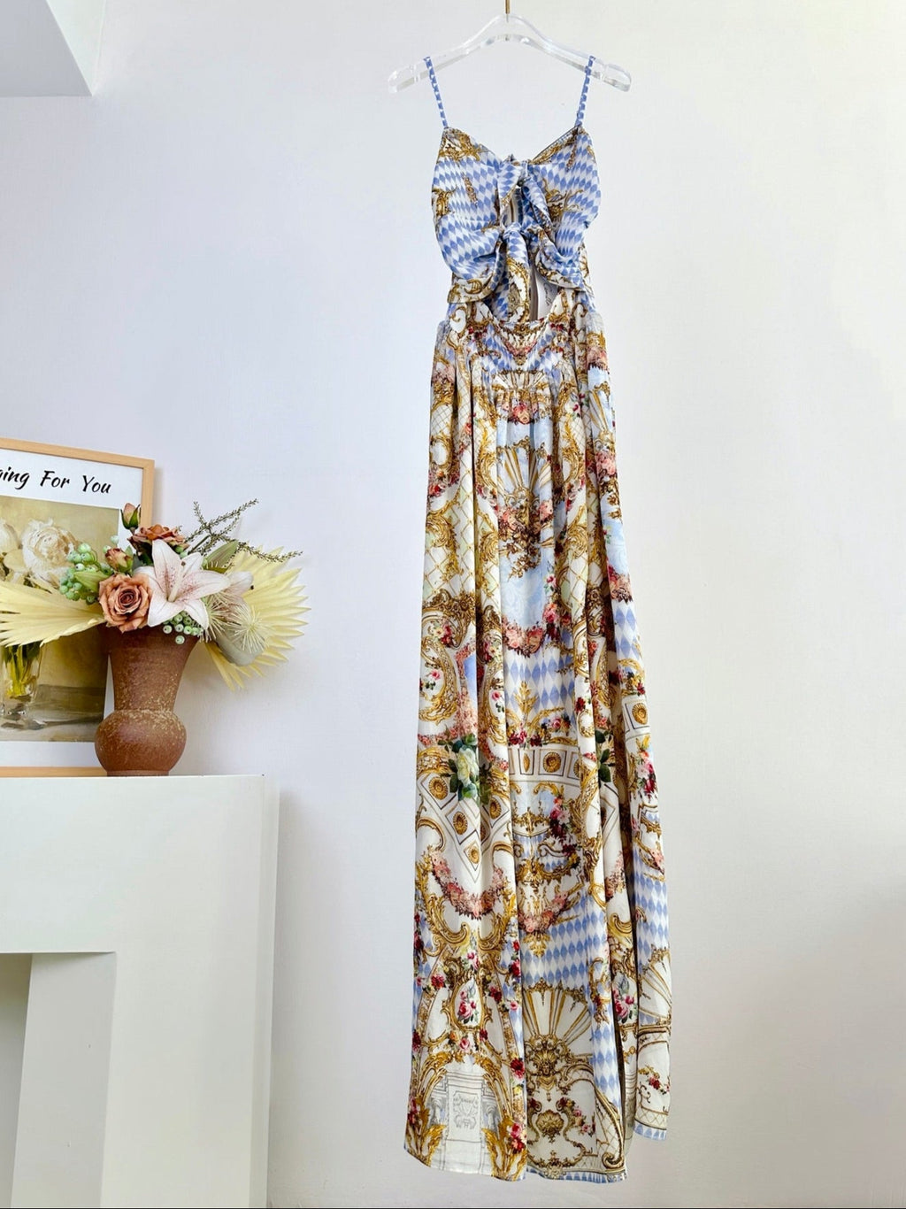 CAMILLA PRINTED SILK STRAP MAXI DRESS 270279
