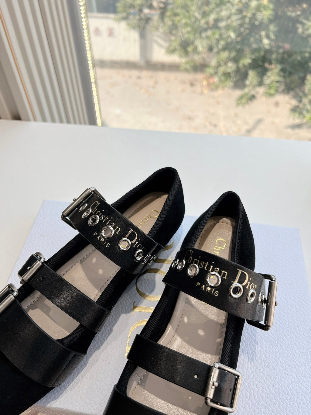PUNK BALLET FLAT IN BLACK SUEDE AND SUPPLE CALFSKIN