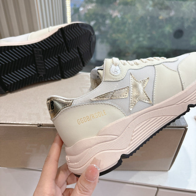 RUNNING SOLE SNEAKERS IN WHITE MESH AND CALFSKIN GOLD STAR