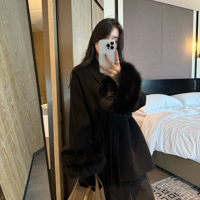 MAX MARA 25S CASHMERE COAT WITH FOX FUR TRIM 203