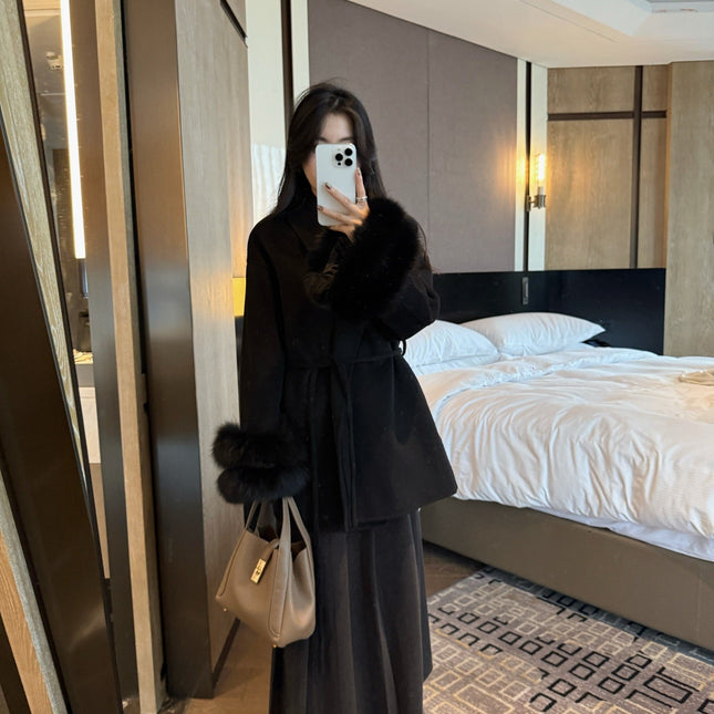 MAX MARA 25S CASHMERE COAT WITH FOX FUR TRIM 203