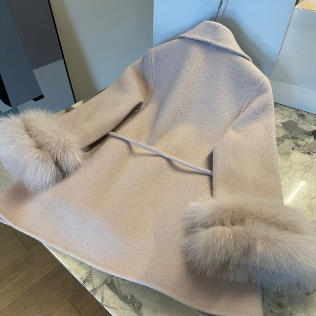 MAX MARA 25S CASHMERE COAT WITH FOX FUR TRIM 205