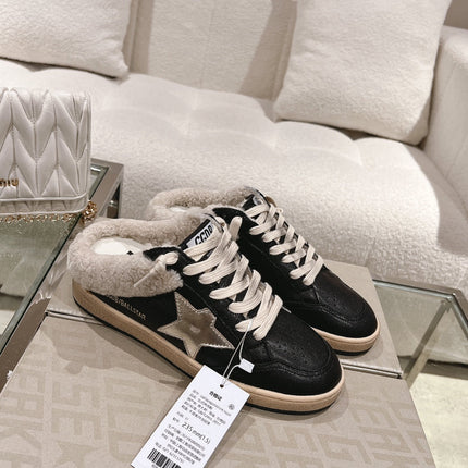 SUPER-STAR SABOTS IN BLACK SHINY CALFSKIN SILVER STAR