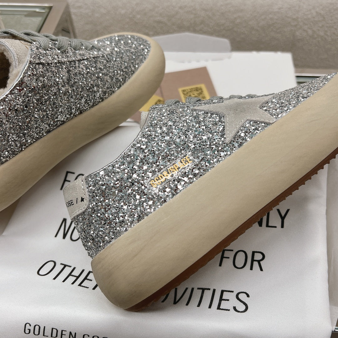 SPACE-STAR CUBE SNEAKERS IN SILVER GLITTER WITH GREY STAR