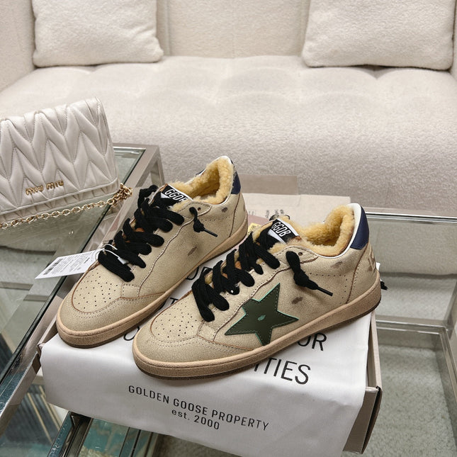 BALL STAR SNEAKERS IN RODEO DUST BEIGE CALFSKIN WITH GREEN STAR BLUE HEEL TAB