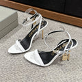PADLOCK POINTY NAKED SANDAL 85 MM IN WHITE CALFSKIN