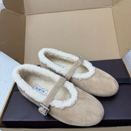 ALAIA 25S SHEARLING BALLET FLATS IN DARK BEIGE SUEDE