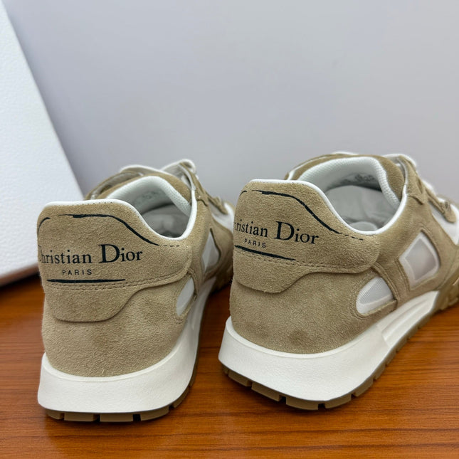 DIOR 26S SNEAKERS IN WHITE AND LIGHT BROWN SUEDE AND FABRIC