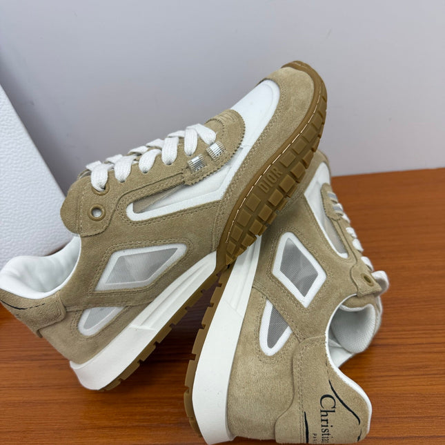 DIOR 26S SNEAKERS IN WHITE AND LIGHT BROWN SUEDE AND FABRIC
