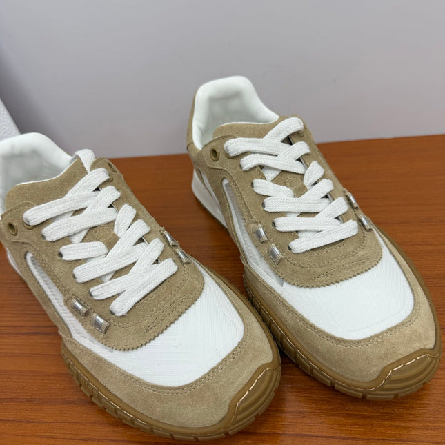 DIOR 26S SNEAKERS IN WHITE AND LIGHT BROWN SUEDE AND FABRIC