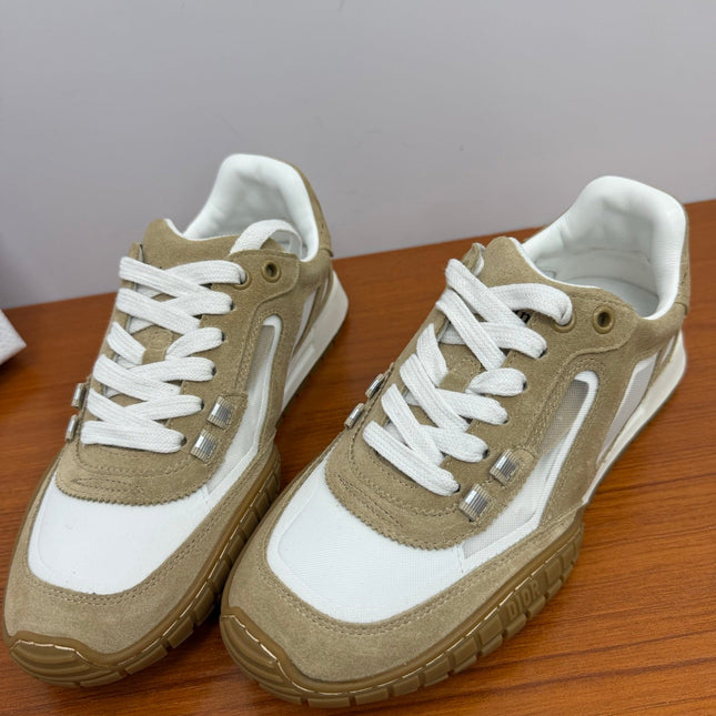 DIOR 26S SNEAKERS IN WHITE AND LIGHT BROWN SUEDE AND FABRIC