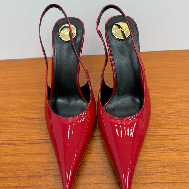 YSL 26S HEELED SLINGBACKS 100 MM IN RED GLOSSY CALFSKIN