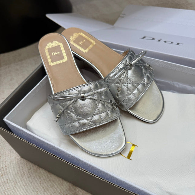 DIOR 26S DWAY CANNAGE SLIDE IN SILVER LAMBSKIN