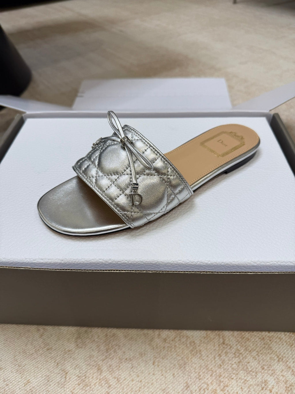 DIOR 26S DWAY CANNAGE SLIDE IN SILVER LAMBSKIN