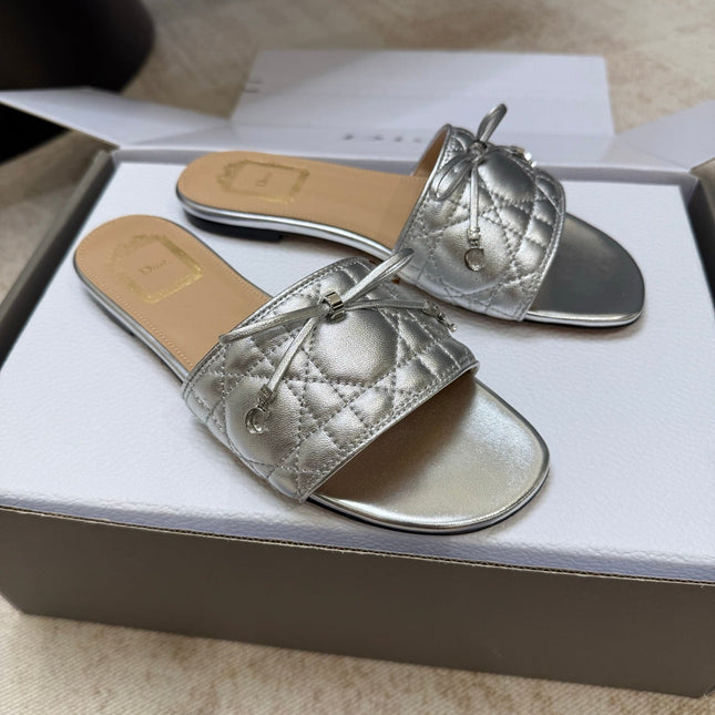 DIOR 26S DWAY CANNAGE SLIDE IN SILVER LAMBSKIN