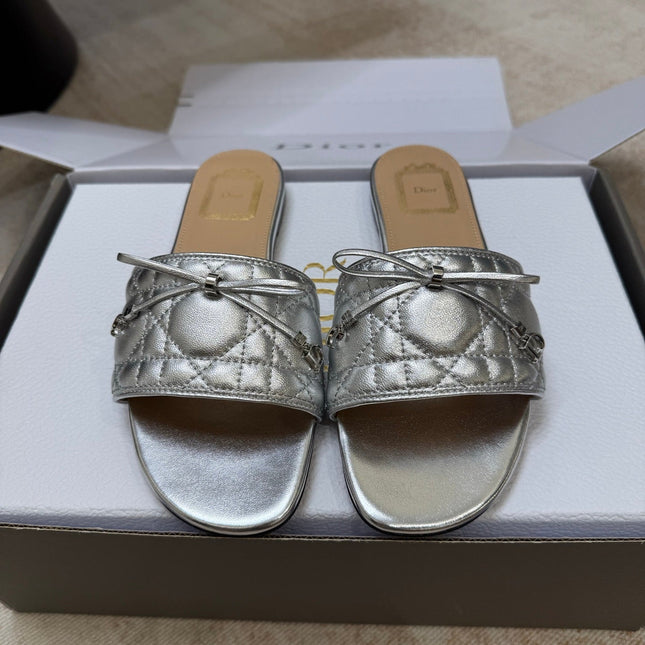DIOR 26S DWAY CANNAGE SLIDE IN SILVER LAMBSKIN