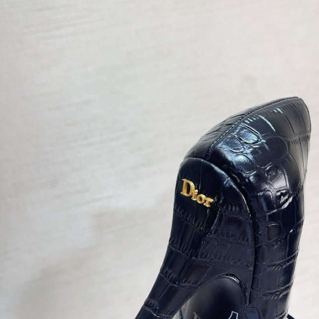 DIOR 26S HIGH HEELS IN BLACK CROC-EMBOSSED CALFSKIN WITH CHARMS