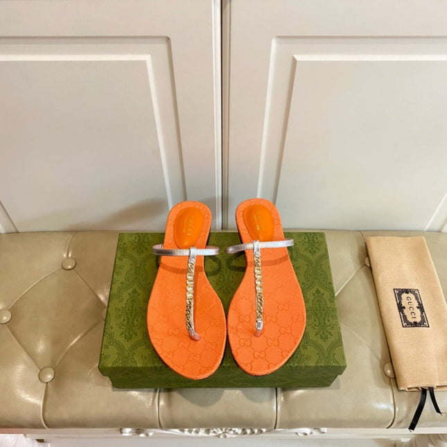 GG SIGNORINA THONG SANDALS IN ORANGE MIX SILVER SHEEPSKIN