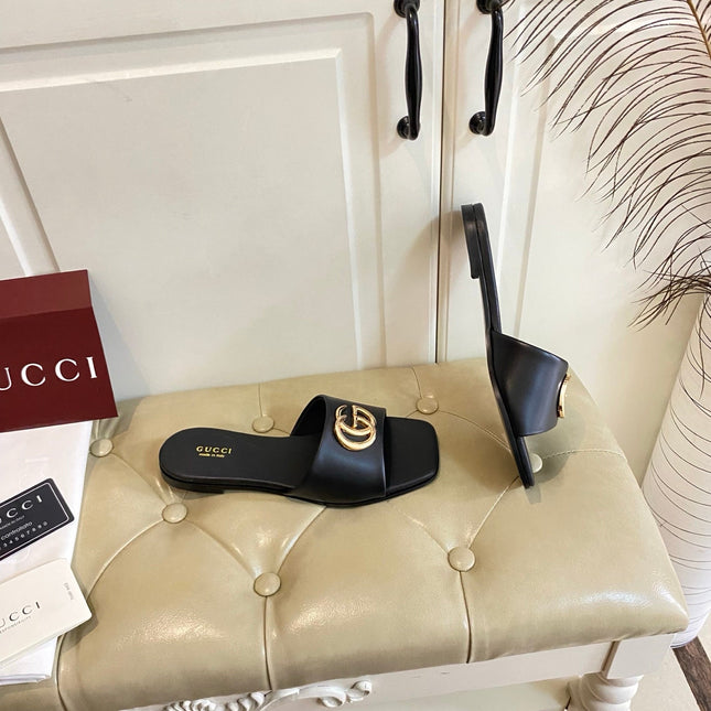 GUCCI 26S SLIDES IN BLACK CALFSKIN