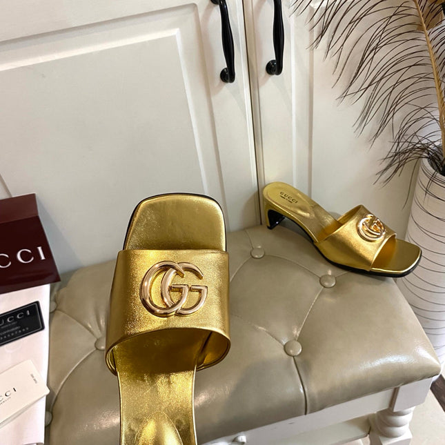 GUCCI 26S HIGH-HEELED SANDALS IN GOLD CALFSKIN WITH GOLD HARDWARE