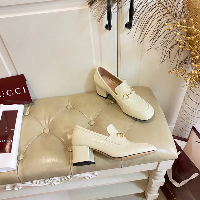 GUCCI 26S HORSEBIT LOAFERS 55 MM IN CREAM WHITE GLOSSY CALFSKIN