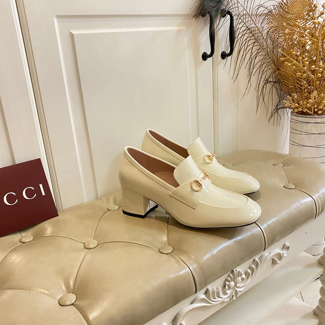 GUCCI 26S HORSEBIT LOAFERS 55 MM IN CREAM WHITE GLOSSY CALFSKIN