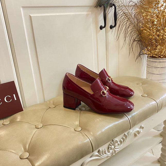GUCCI 26S HORSEBIT LOAFERS 55 MM IN RED GLOSSY CALFSKIN