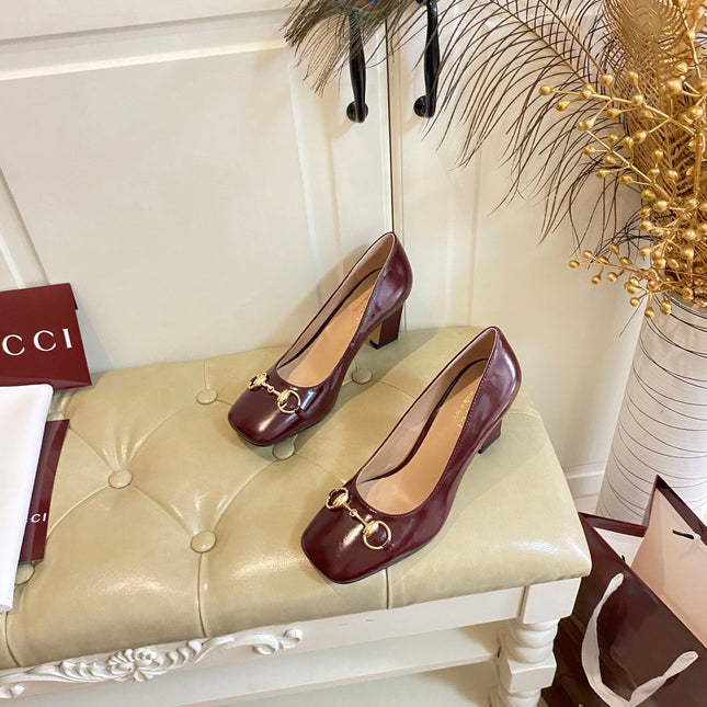 GUCCI 26S HORSEBIT MID-HEEL PUMPS 75 MM IN DARK RED CALFSKIN