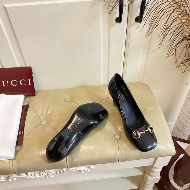 GUCCI 26S HORSEBIT MID-HEEL PUMPS 75 MM IN BLACK CALFSKIN