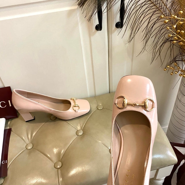 GUCCI 26S HORSEBIT MID-HEEL PUMPS 75 MM IN NUDE PINK CALFSKIN