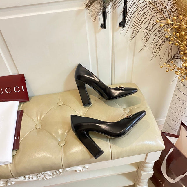 GUCCI 26S HORSEBIT MID-HEEL PUMPS 100 MM IN BLACK CALFSKIN