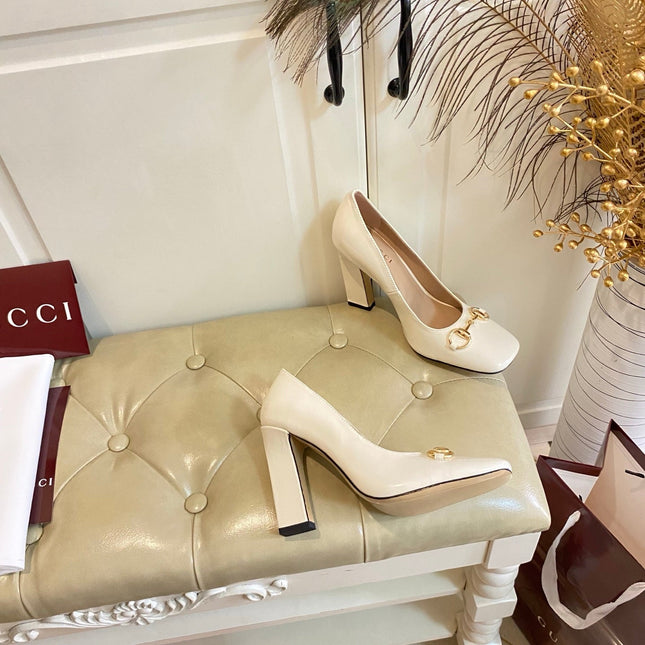 GUCCI 26S HORSEBIT MID-HEEL PUMPS 100 MM IN CREAM WHITE CALFSKIN