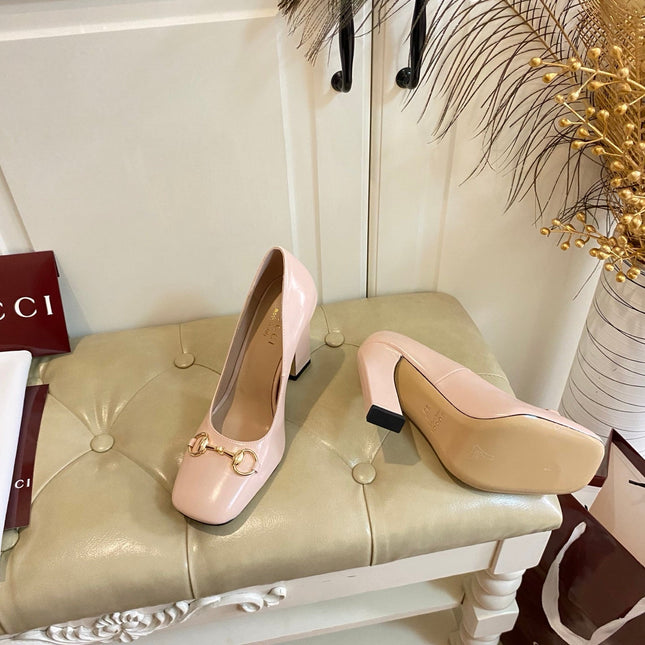 GUCCI 26S HORSEBIT MID-HEEL PUMPS 100 MM IN NUDE PINK CALFSKIN