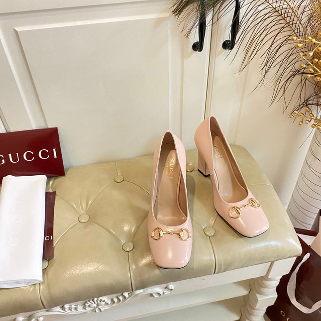 GUCCI 26S HORSEBIT MID-HEEL PUMPS 100 MM IN NUDE PINK CALFSKIN