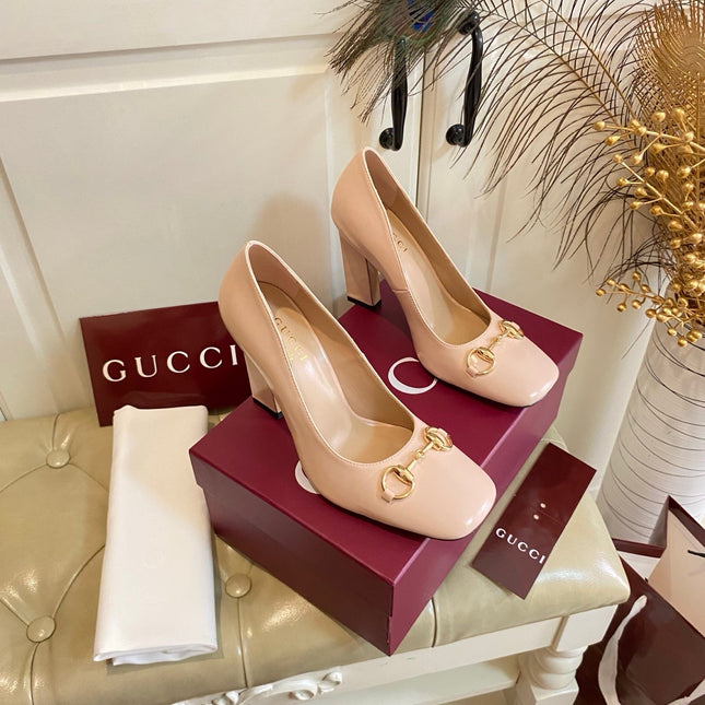 GUCCI 26S HORSEBIT MID-HEEL PUMPS 100 MM IN NUDE PINK CALFSKIN