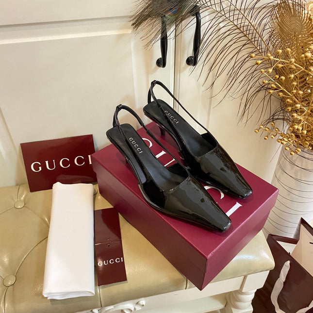 GUCCI 26S SLINGBACK 55 MM IN BLACK CALFSKIN