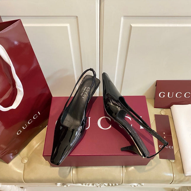 GUCCI 26S SLINGBACK 55 MM IN BLACK CALFSKIN
