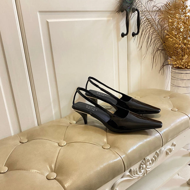 GUCCI 26S SLINGBACK 55 MM IN BLACK CALFSKIN