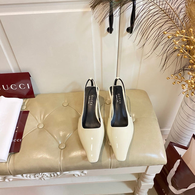 GUCCI 26S SLINGBACK 55 MM IN SOFT CREAM BEIGE CALFSKIN