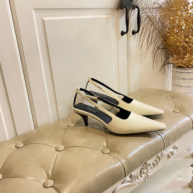 GUCCI 26S SLINGBACK 55 MM IN SOFT CREAM BEIGE CALFSKIN