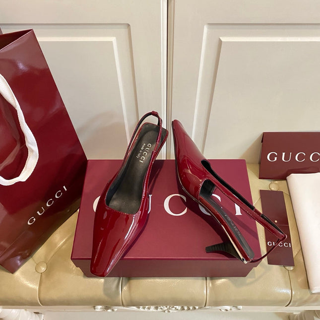 GUCCI 26S SLINGBACK 55 MM IN RED CALFSKIN