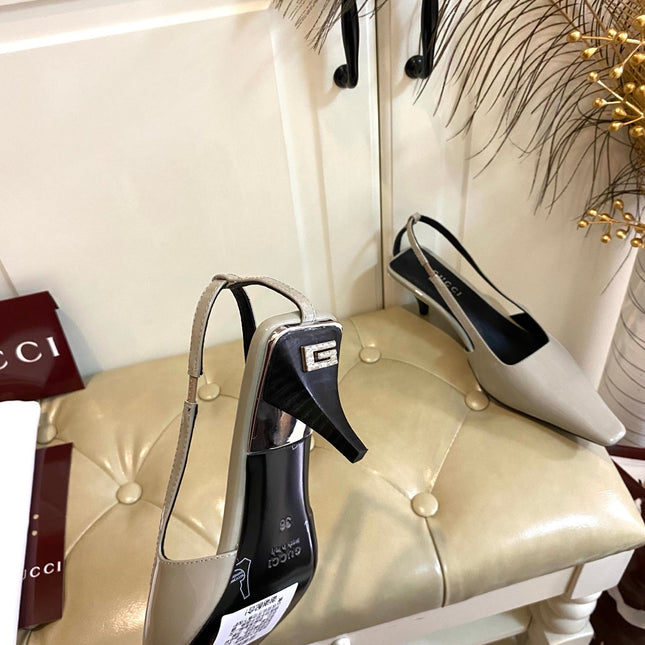 GUCCI 26S SLINGBACK 55 MM IN LIGHT TAUPE GRAY CALFSKIN