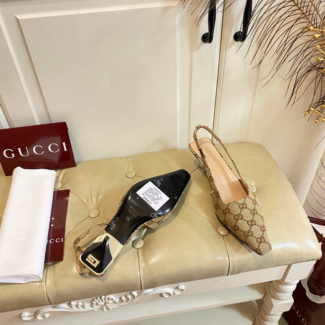GUCCI 26S SLINGBACK 55 MM IN DARK BEIGE CANVAS