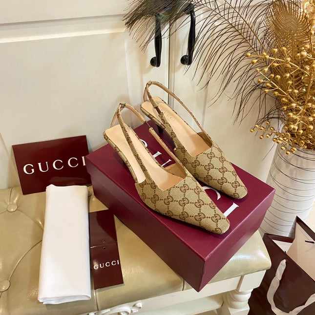GUCCI 26S SLINGBACK 55 MM IN DARK BEIGE CANVAS