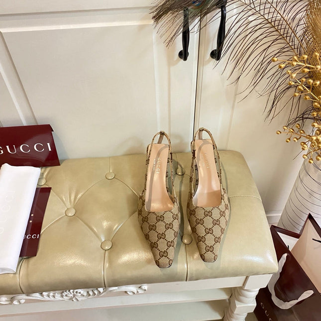 GUCCI 26S SLINGBACK 55 MM IN DARK BEIGE CANVAS