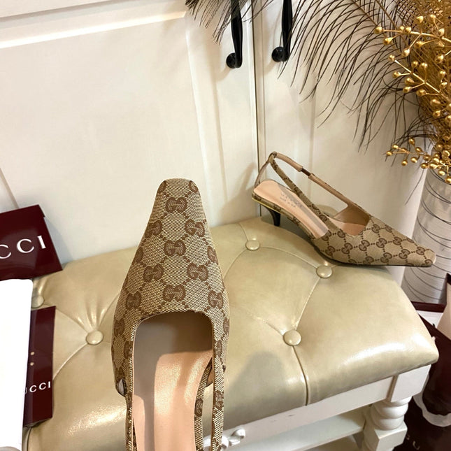 GUCCI 26S SLINGBACK 55 MM IN DARK BEIGE CANVAS