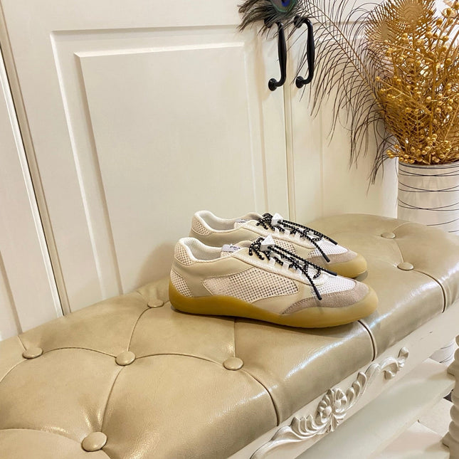 PRADA 26S LACE UP SNEAKERS CHUNKY SOLE IN WHITE TECH FABRIC AND MESH