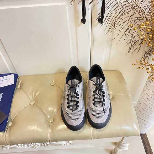 PRADA 26S LACE UP SNEAKERS CHUNKY SOLE IN GREY TECH FABRIC AND MESH