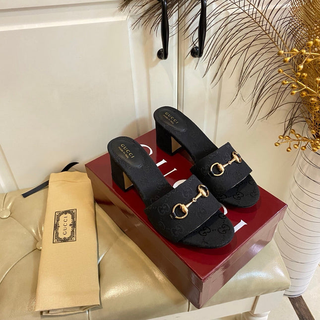 GUCCI 26S HIGH-HEELED SANDALS 65 MM IN BLACK CANVAS