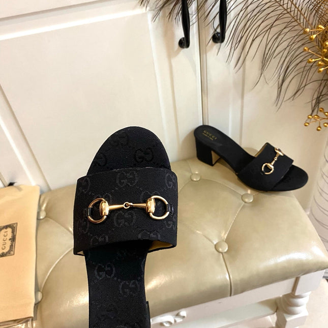 GUCCI 26S HIGH-HEELED SANDALS 65 MM IN BLACK CANVAS